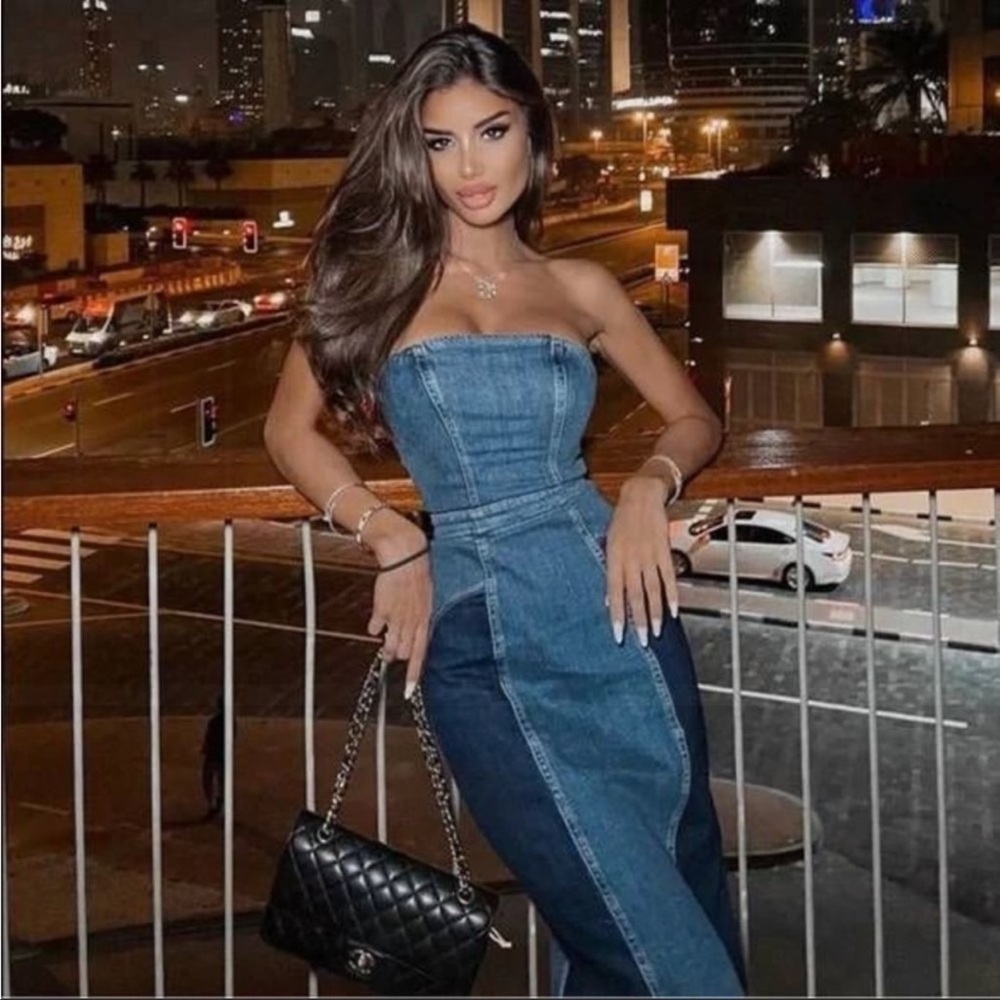 Zara Blue Denim Strapless Dress